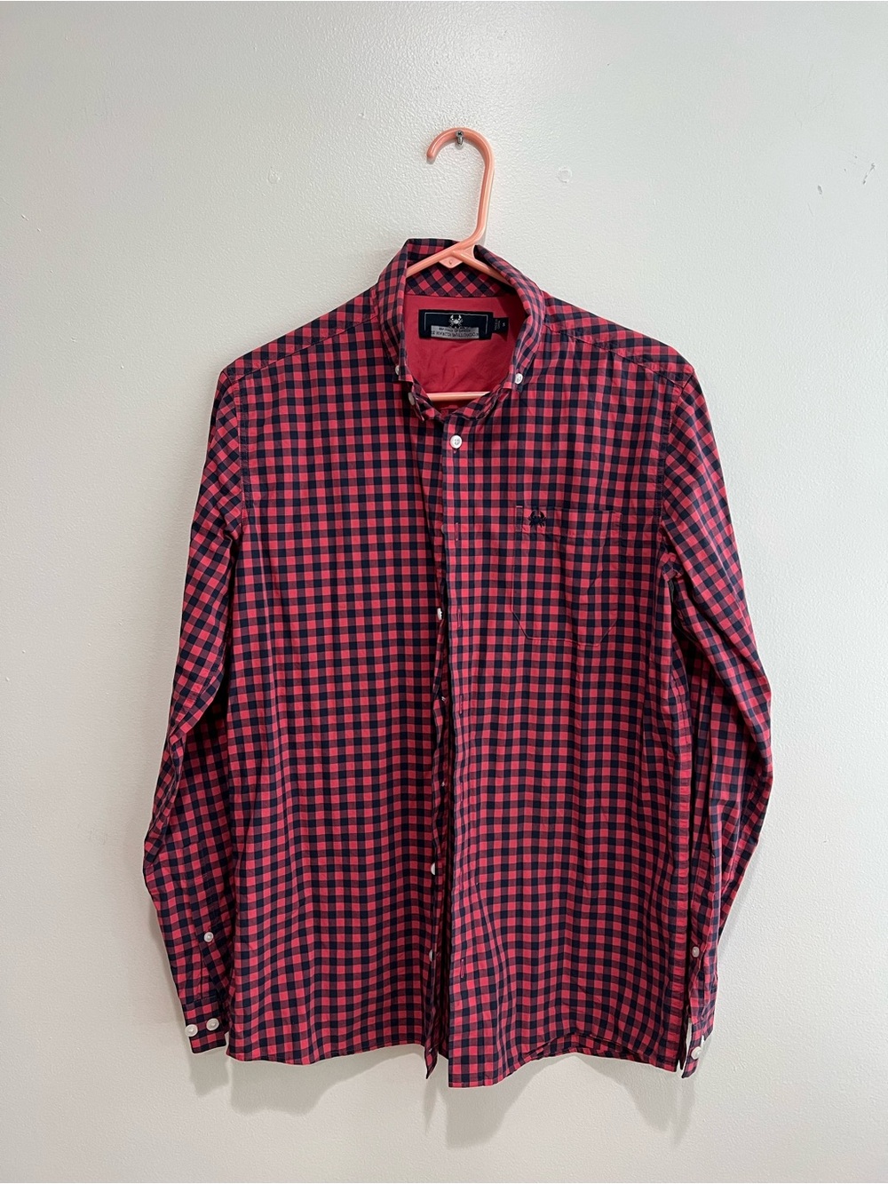 Men's “The Marlin Buttondown”. Coral & Navy check